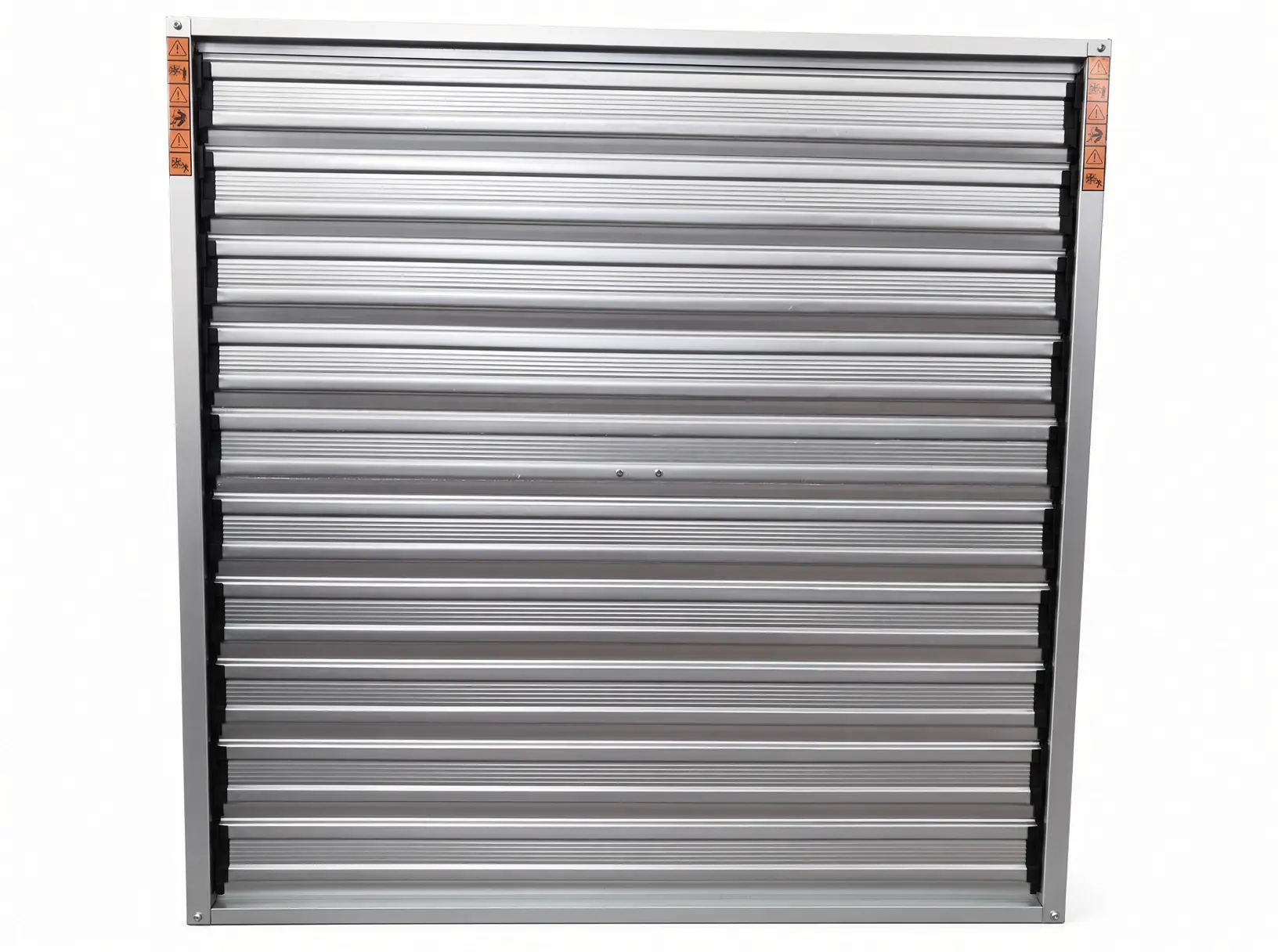 Box exhaust fan back view with closed horizontal louvers